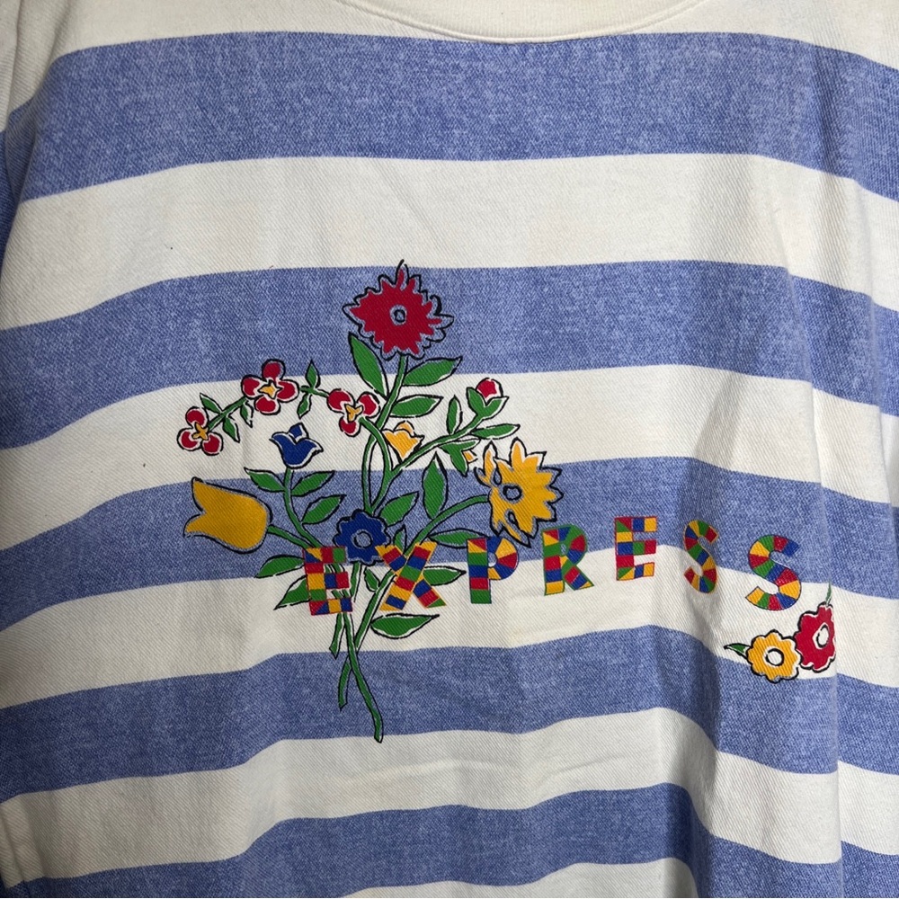 Vintage EXPRESS Logo Striped Shirt 80s Oversized Fit USA medium - Picture 4 of 13